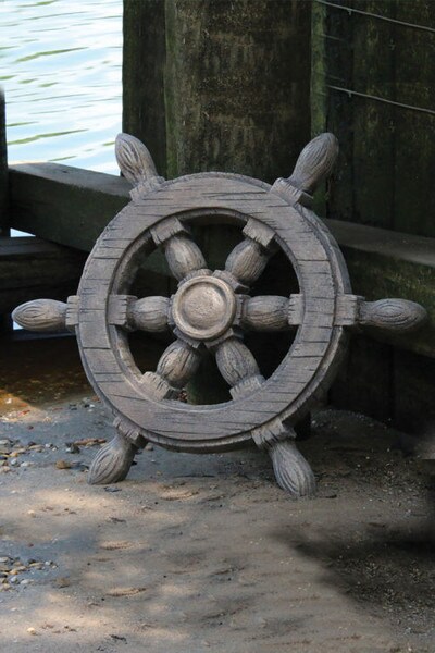 Ship Wheel Wood Grained Sculpture Prop Garden Statue Cement